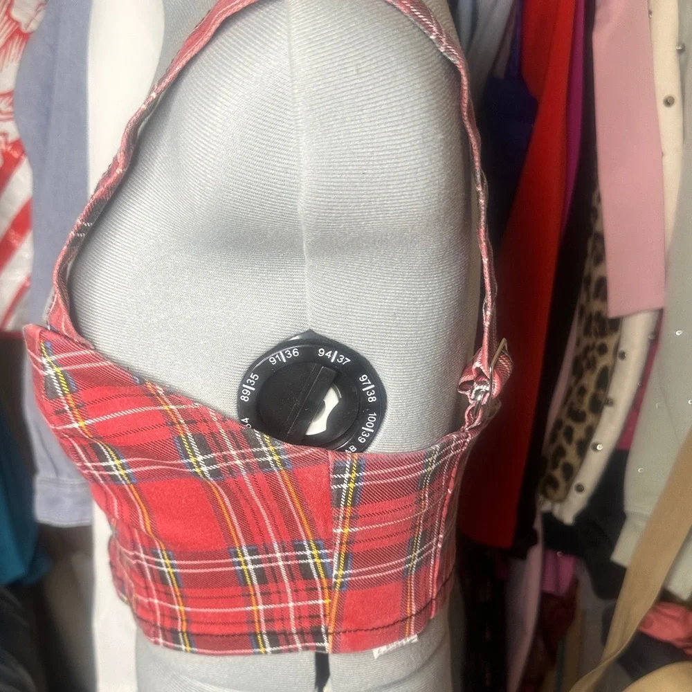 Forever 21 Red Plaid Crop Top with Zipper - Picture 3 of 6